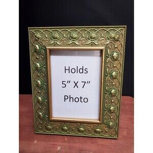 Vintage Decorative Gold and Green Picture Photo Frame 5" x 7"